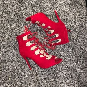 Red Lace-Up Heels
